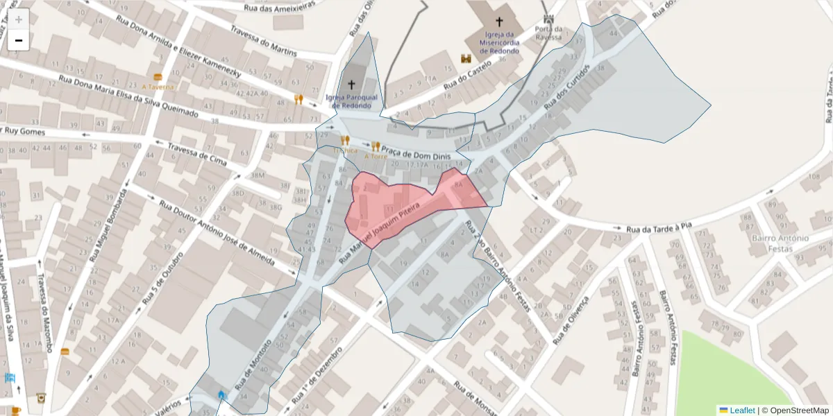 Mapa detalhado do código postal 7170-061 com limites, códigos postais vizinhos e agências dos correios