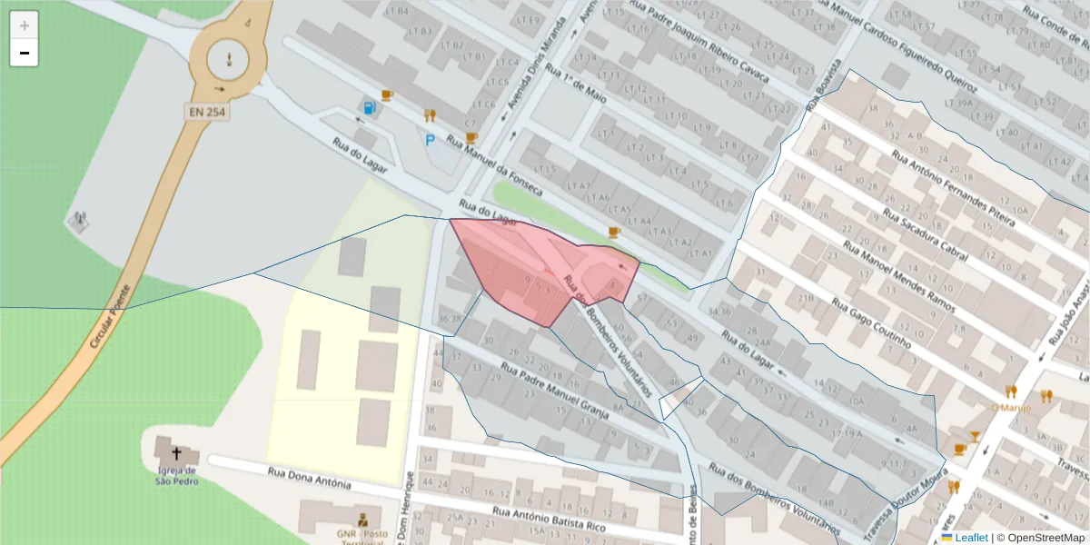 Mapa detalhado do código postal 7170-078 com limites, códigos postais vizinhos e agências dos correios