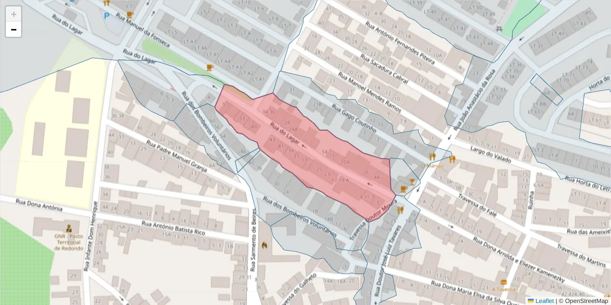 Mapa detalhado do código postal 7170-079 com limites, códigos postais vizinhos e agências dos correios