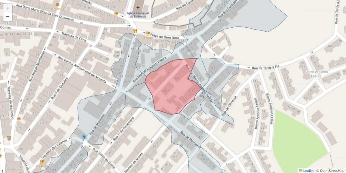 Mapa detalhado do código postal 7170-082 com limites, códigos postais vizinhos e agências dos correios