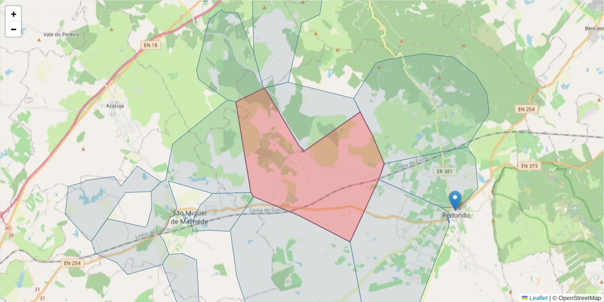 Mapa detalhado do código postal 7170-113 com limites, códigos postais vizinhos e agências dos correios