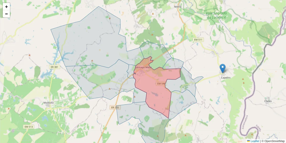 Mapa detalhado do código postal 7200-011 com limites, códigos postais vizinhos e agências dos correios