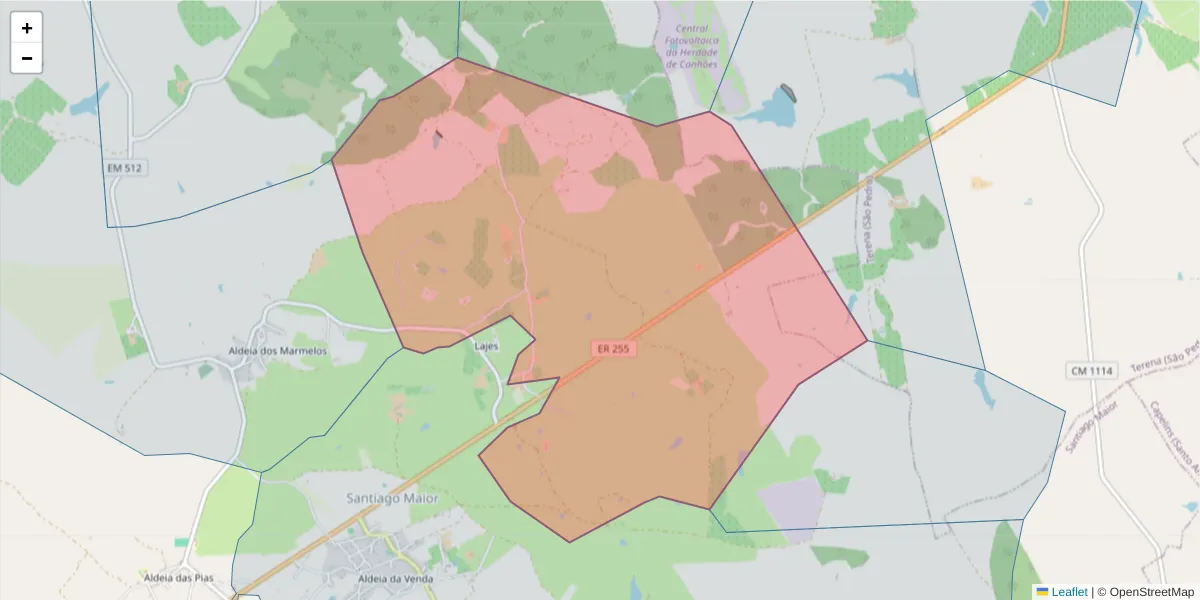 Mapa detalhado do código postal 7200-016 com limites, códigos postais vizinhos e agências dos correios