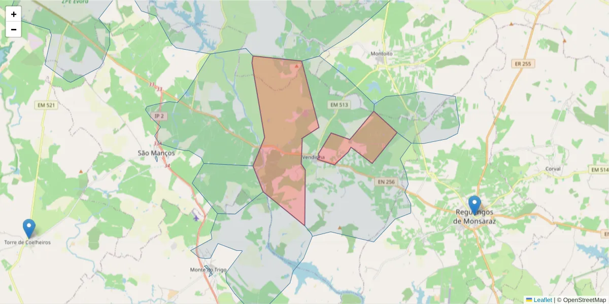 Mapa detalhado do código postal 7200-041 com limites, códigos postais vizinhos e agências dos correios