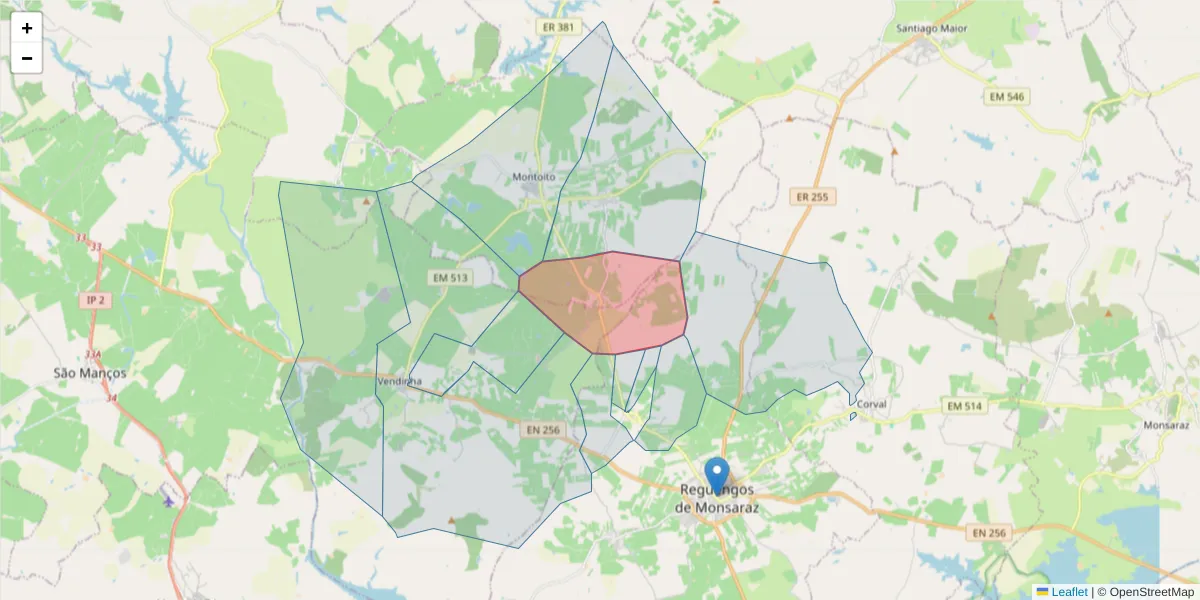 Mapa detalhado do código postal 7200-052 com limites, códigos postais vizinhos e agências dos correios