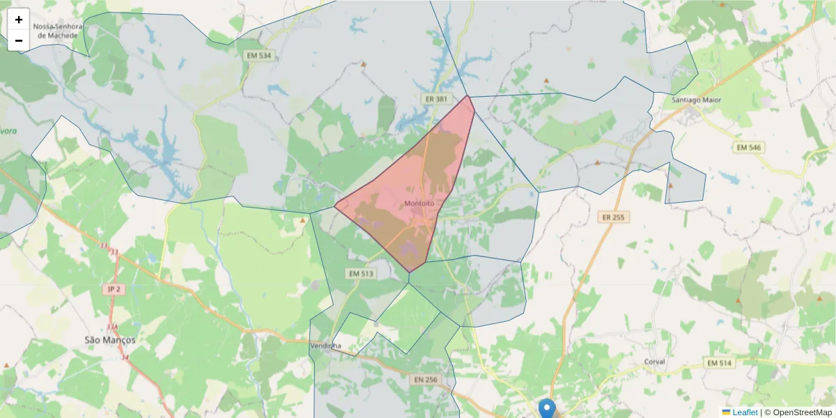 Mapa detalhado do código postal 7200-053 com limites, códigos postais vizinhos e agências dos correios