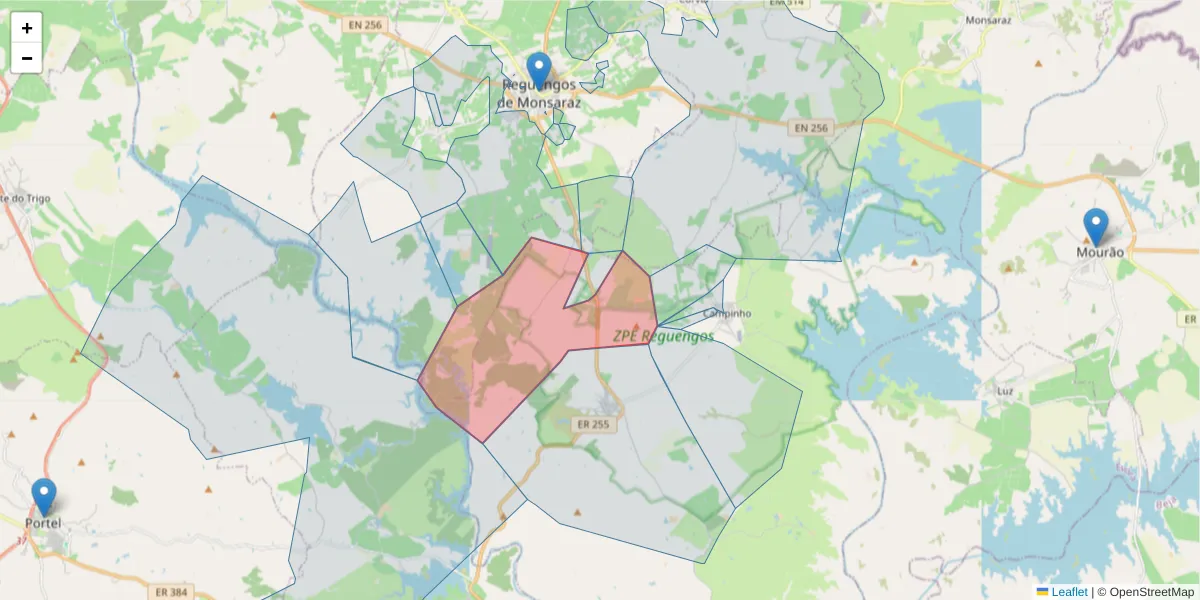 Mapa detalhado do código postal 7200-071 com limites, códigos postais vizinhos e agências dos correios
