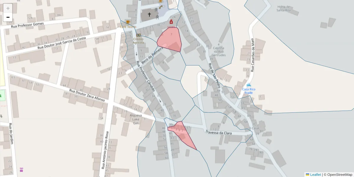Mapa detalhado do código postal 7200-104 com limites, códigos postais vizinhos e agências dos correios
