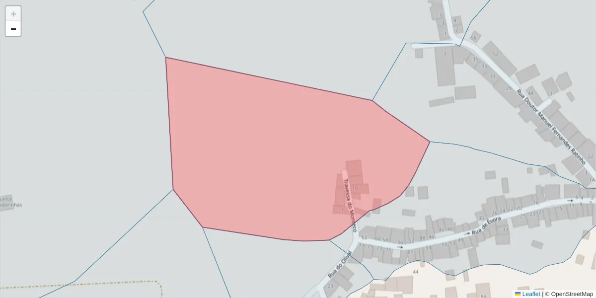 Mapa detalhado do código postal 7200-107 com limites, códigos postais vizinhos e agências dos correios