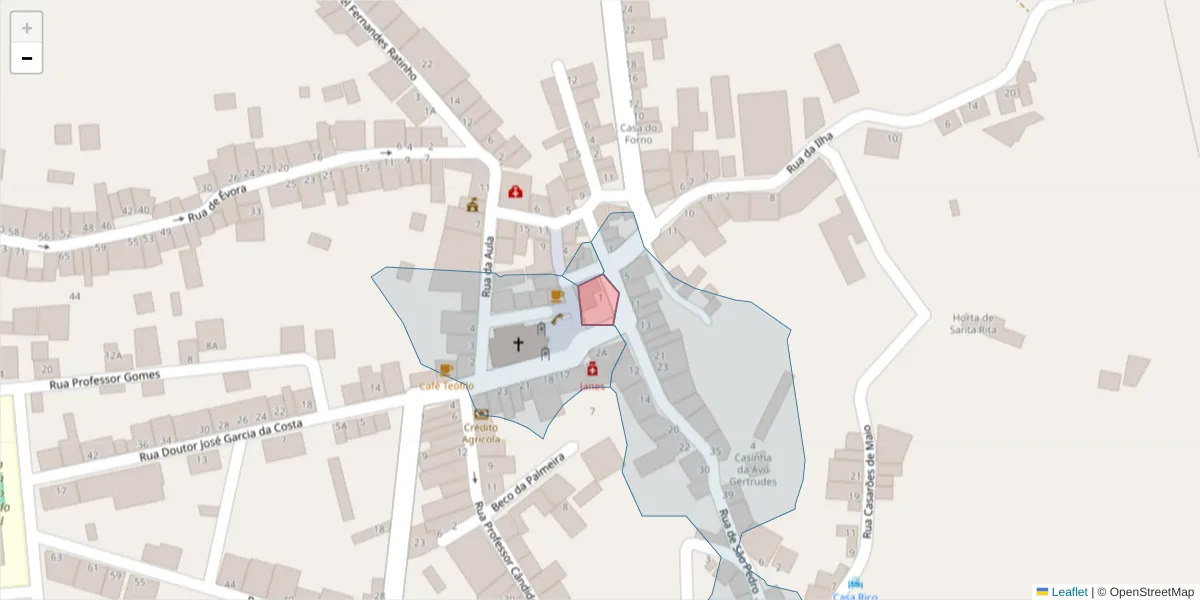 Mapa detalhado do código postal 7200-111 com limites, códigos postais vizinhos e agências dos correios