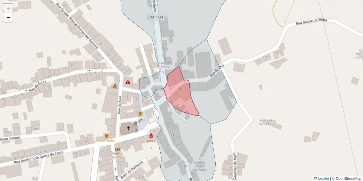 Mapa detalhado do código postal 7200-112 com limites, códigos postais vizinhos e agências dos correios