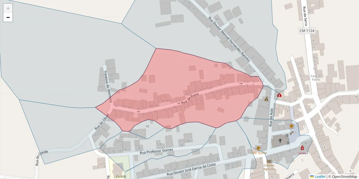 Mapa detalhado do código postal 7200-130 com limites, códigos postais vizinhos e agências dos correios