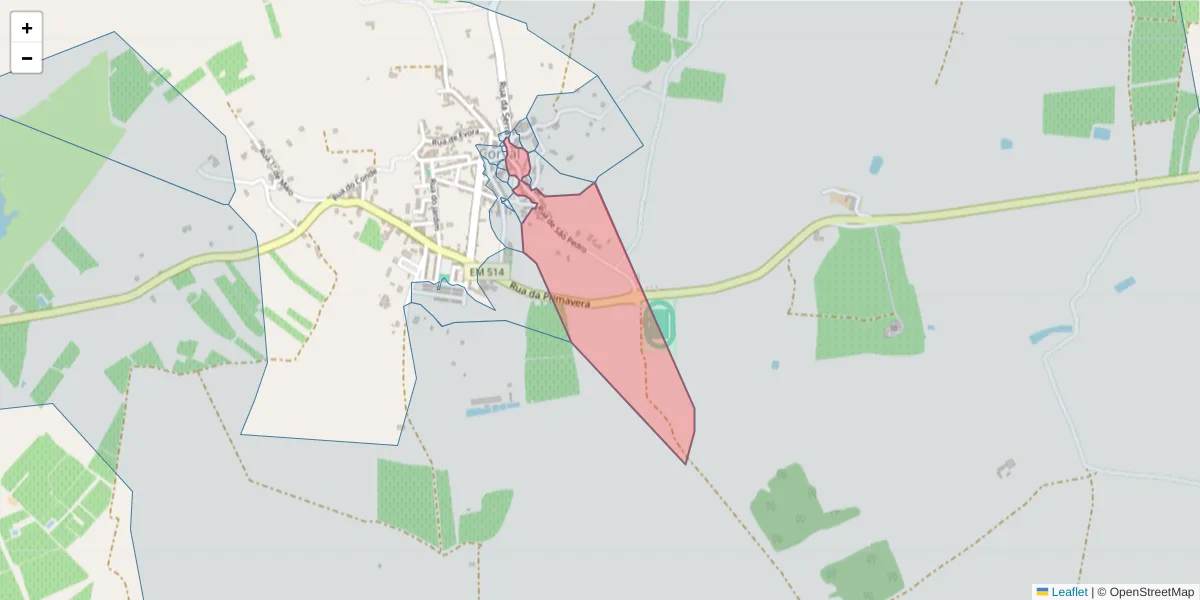 Mapa detalhado do código postal 7200-132 com limites, códigos postais vizinhos e agências dos correios
