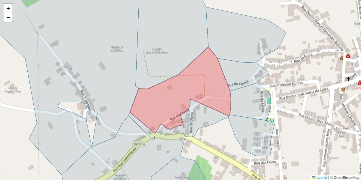 Mapa detalhado do código postal 7200-134 com limites, códigos postais vizinhos e agências dos correios