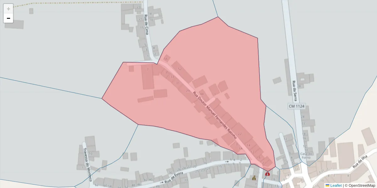 Mapa detalhado do código postal 7200-140 com limites, códigos postais vizinhos e agências dos correios