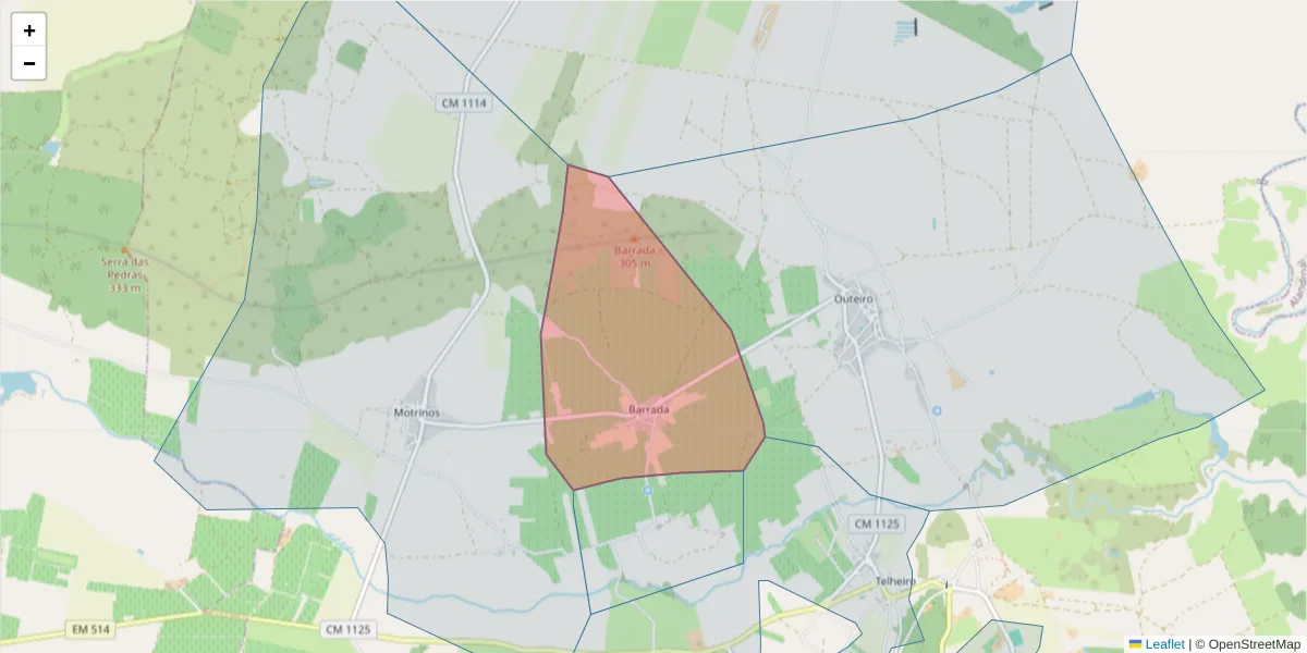 Mapa detalhado do código postal 7200-171 com limites, códigos postais vizinhos e agências dos correios