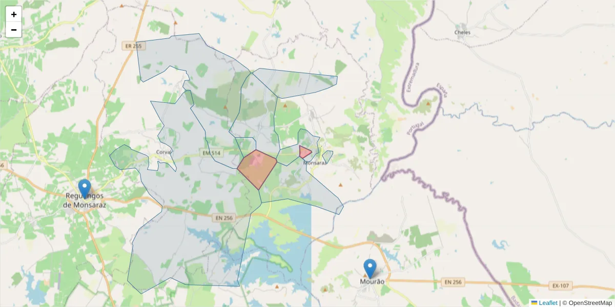 Mapa detalhado do código postal 7200-182 com limites, códigos postais vizinhos e agências dos correios