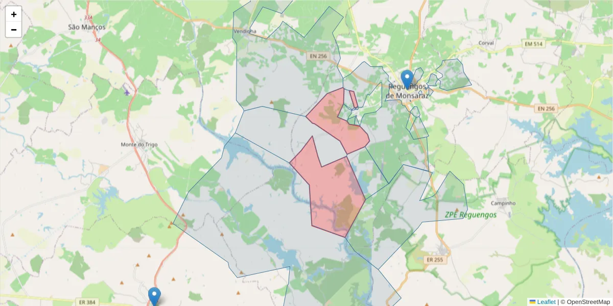 Mapa detalhado do código postal 7200-203 com limites, códigos postais vizinhos e agências dos correios