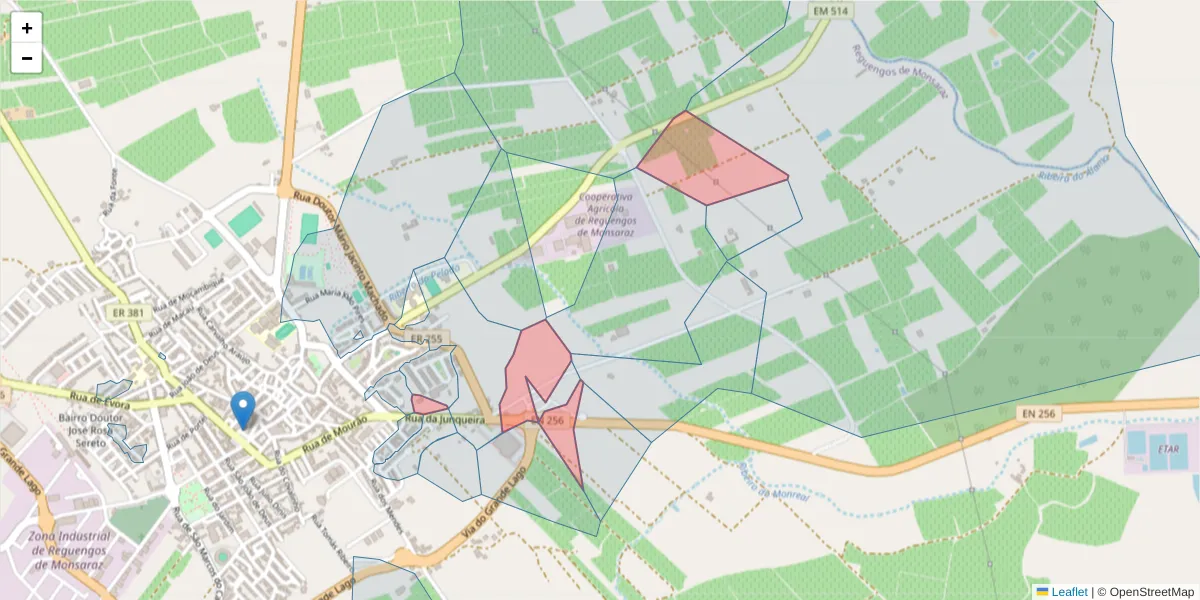Mapa detalhado do código postal 7200-209 com limites, códigos postais vizinhos e agências dos correios