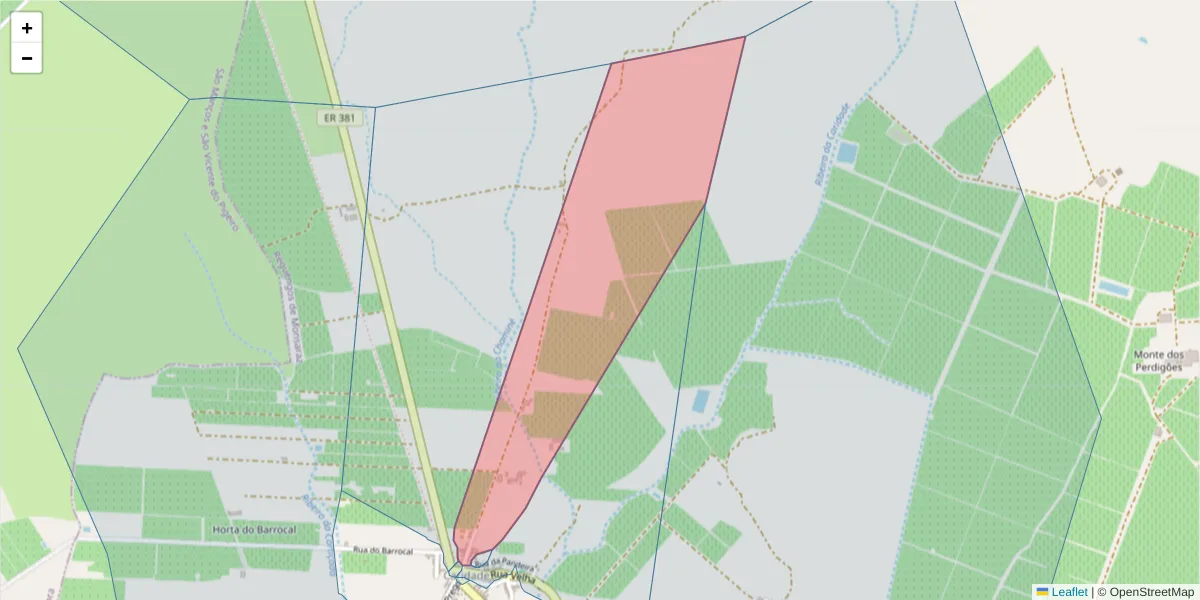 Mapa detalhado do código postal 7200-223 com limites, códigos postais vizinhos e agências dos correios