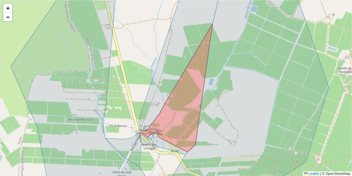 Mapa detalhado do código postal 7200-231 com limites, códigos postais vizinhos e agências dos correios