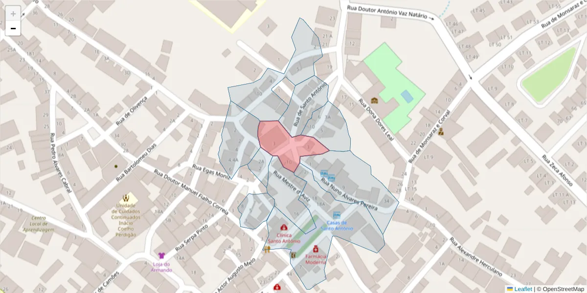 Mapa detalhado do código postal 7200-264 com limites, códigos postais vizinhos e agências dos correios