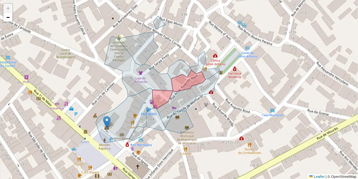 Mapa detalhado do código postal 7200-267 com limites, códigos postais vizinhos e agências dos correios