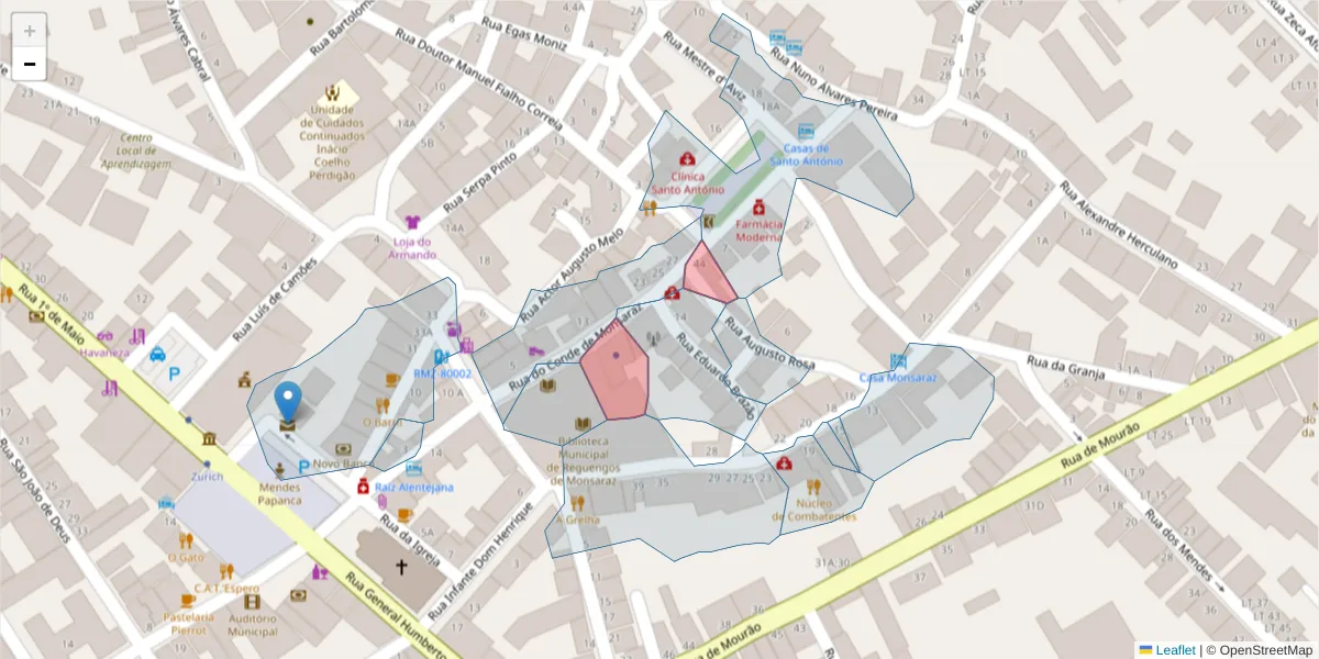 Mapa detalhado do código postal 7200-283 com limites, códigos postais vizinhos e agências dos correios