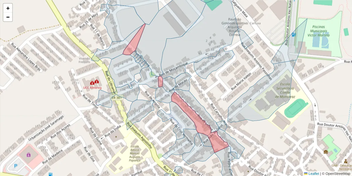 Mapa detalhado do código postal 7200-289 com limites, códigos postais vizinhos e agências dos correios