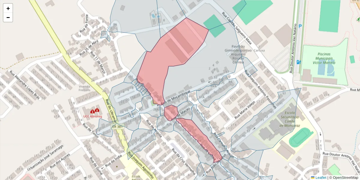 Mapa detalhado do código postal 7200-290 com limites, códigos postais vizinhos e agências dos correios