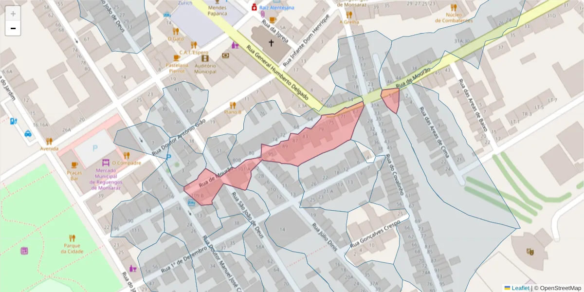 Mapa detalhado do código postal 7200-294 com limites, códigos postais vizinhos e agências dos correios