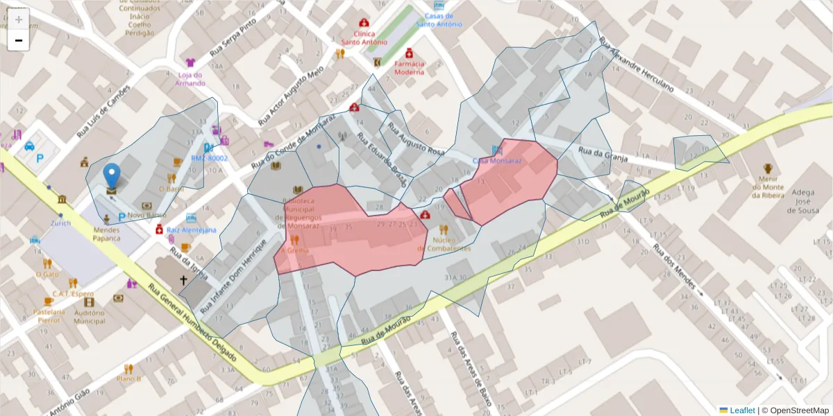 Mapa detalhado do código postal 7200-305 com limites, códigos postais vizinhos e agências dos correios