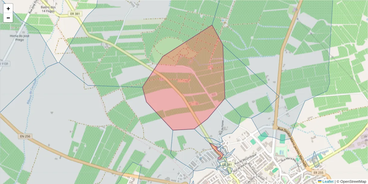 Mapa detalhado do código postal 7200-325 com limites, códigos postais vizinhos e agências dos correios