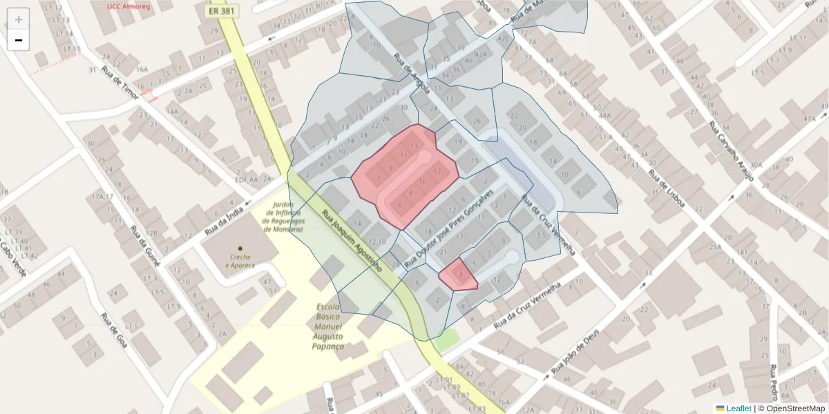 Mapa detalhado do código postal 7200-337 com limites, códigos postais vizinhos e agências dos correios