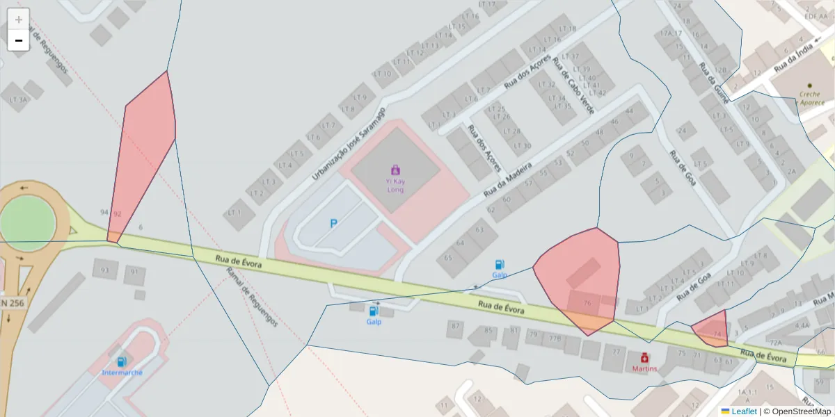 Mapa detalhado do código postal 7200-348 com limites, códigos postais vizinhos e agências dos correios
