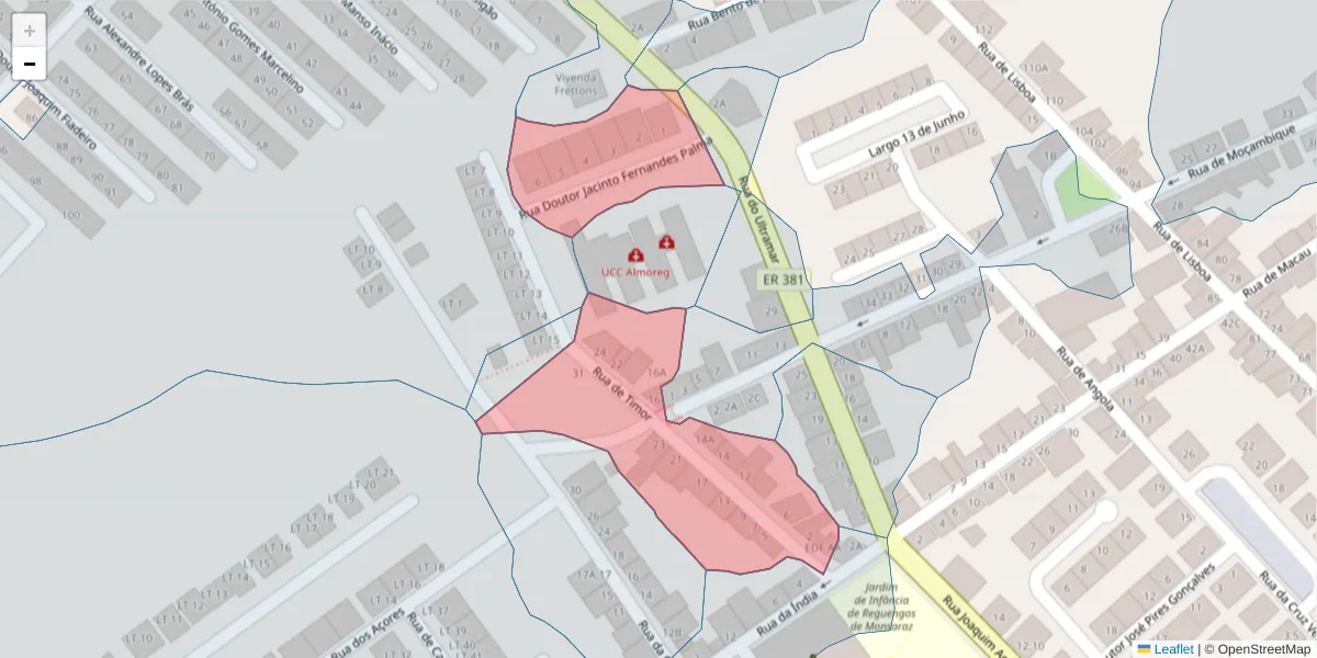 Mapa detalhado do código postal 7200-353 com limites, códigos postais vizinhos e agências dos correios