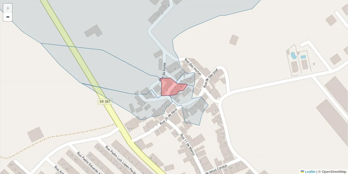 Mapa detalhado do código postal 7200-362 com limites, códigos postais vizinhos e agências dos correios