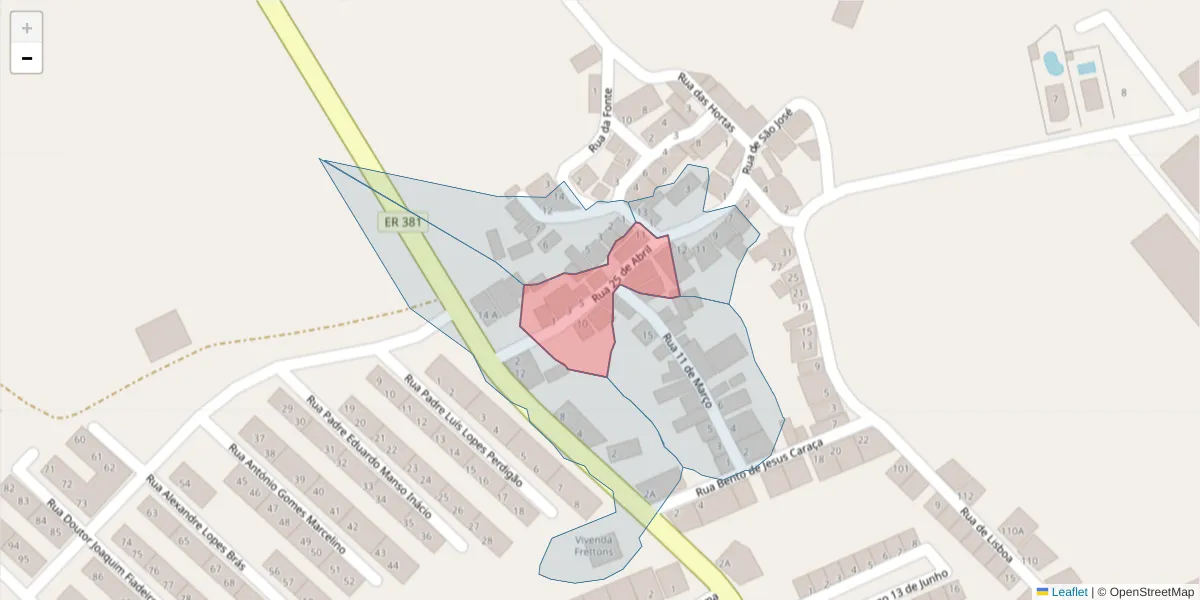 Mapa detalhado do código postal 7200-364 com limites, códigos postais vizinhos e agências dos correios