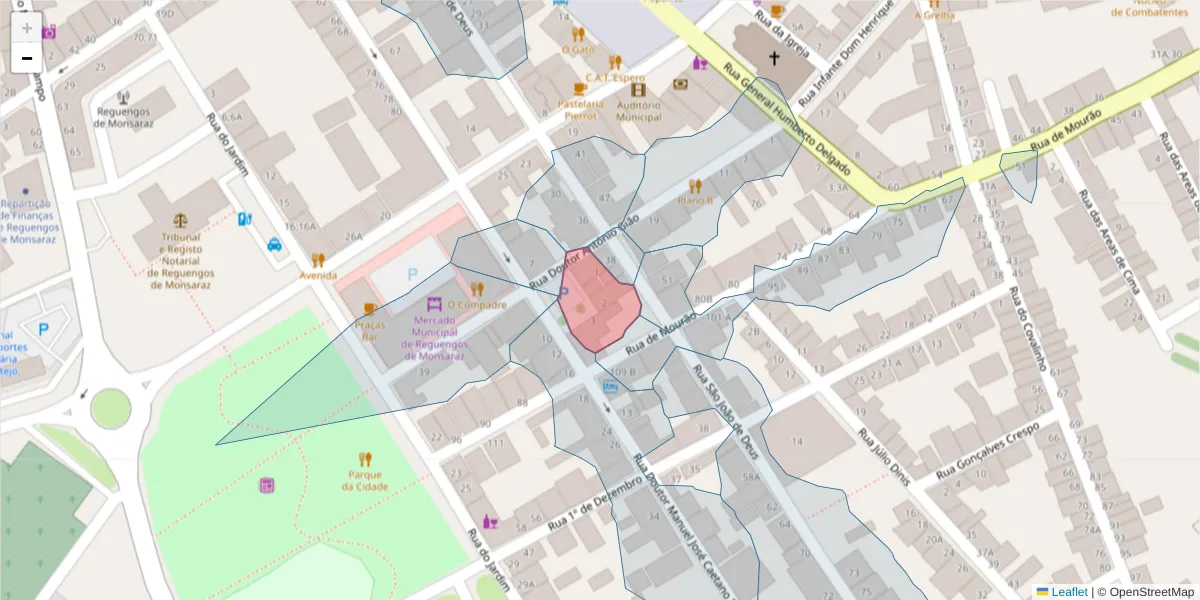 Mapa detalhado do código postal 7200-369 com limites, códigos postais vizinhos e agências dos correios