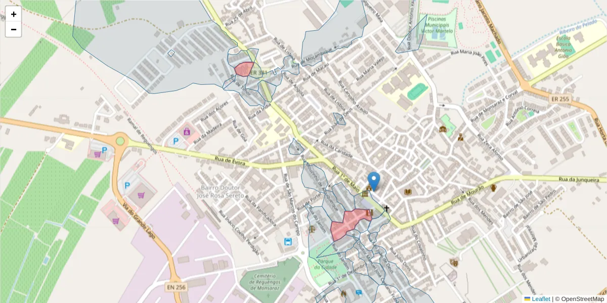 Mapa detalhado do código postal 7200-372 com limites, códigos postais vizinhos e agências dos correios