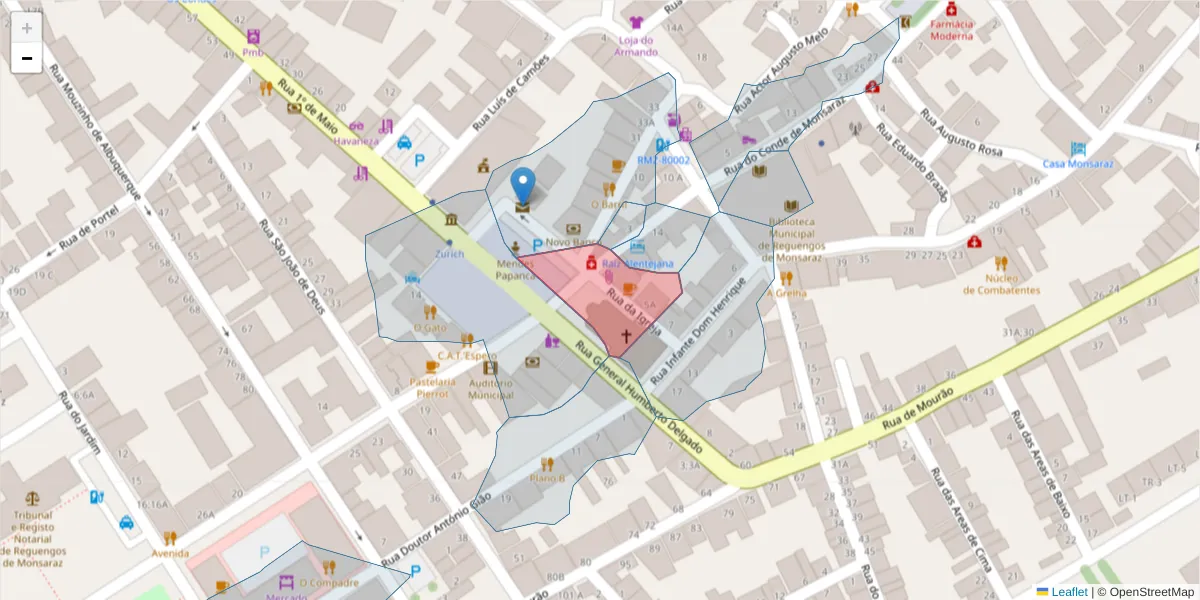 Mapa detalhado do código postal 7200-373 com limites, códigos postais vizinhos e agências dos correios