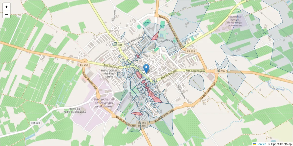 Mapa detalhado do código postal 7200-376 com limites, códigos postais vizinhos e agências dos correios