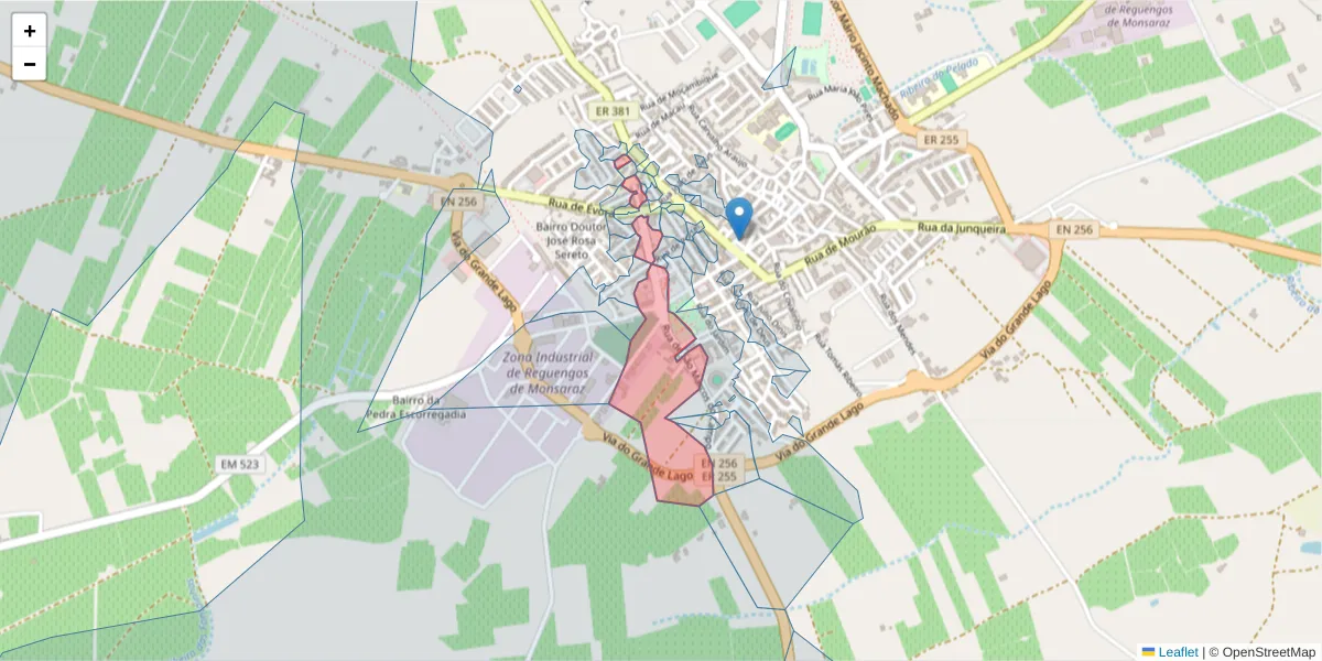Mapa detalhado do código postal 7200-377 com limites, códigos postais vizinhos e agências dos correios