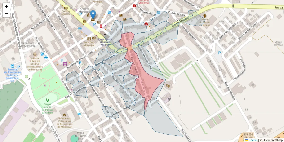 Mapa detalhado do código postal 7200-378 com limites, códigos postais vizinhos e agências dos correios