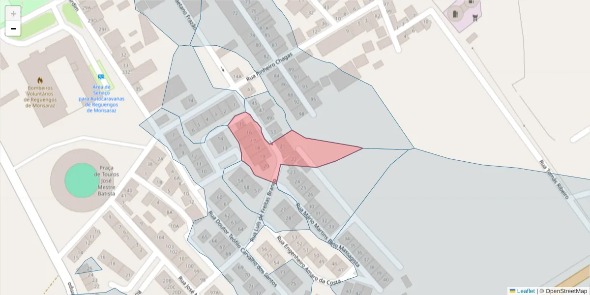 Mapa detalhado do código postal 7200-387 com limites, códigos postais vizinhos e agências dos correios