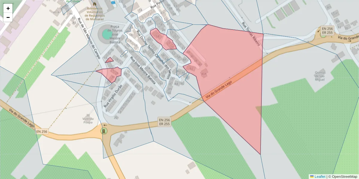 Mapa detalhado do código postal 7200-388 com limites, códigos postais vizinhos e agências dos correios