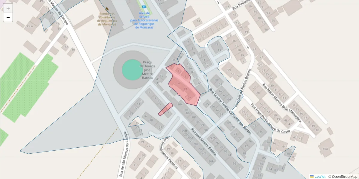 Mapa detalhado do código postal 7200-395 com limites, códigos postais vizinhos e agências dos correios