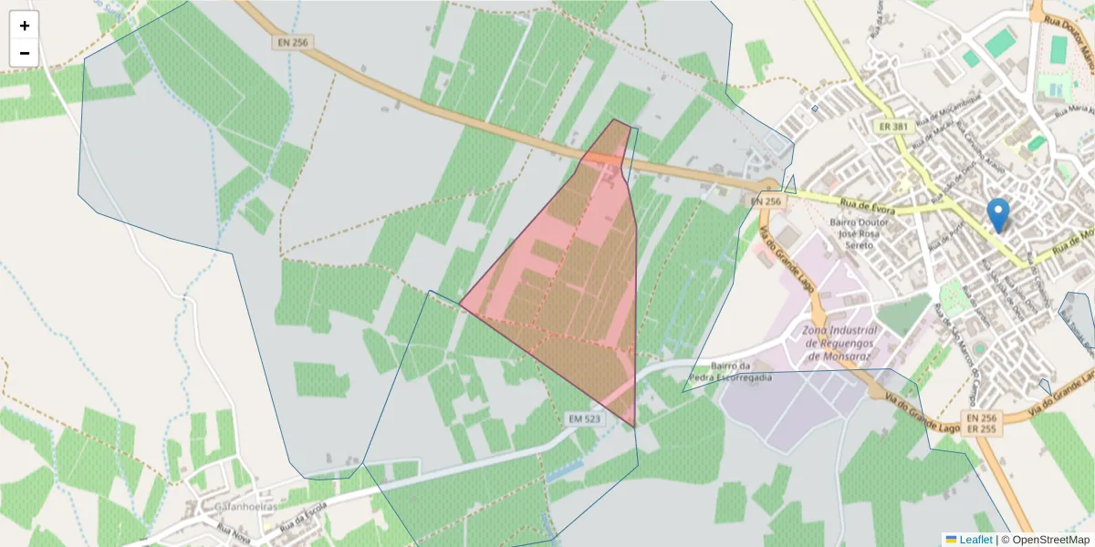 Mapa detalhado do código postal 7200-397 com limites, códigos postais vizinhos e agências dos correios
