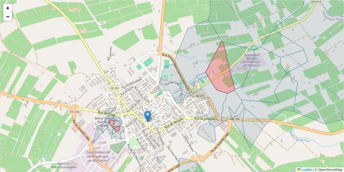 Mapa detalhado do código postal 7200-401 com limites, códigos postais vizinhos e agências dos correios