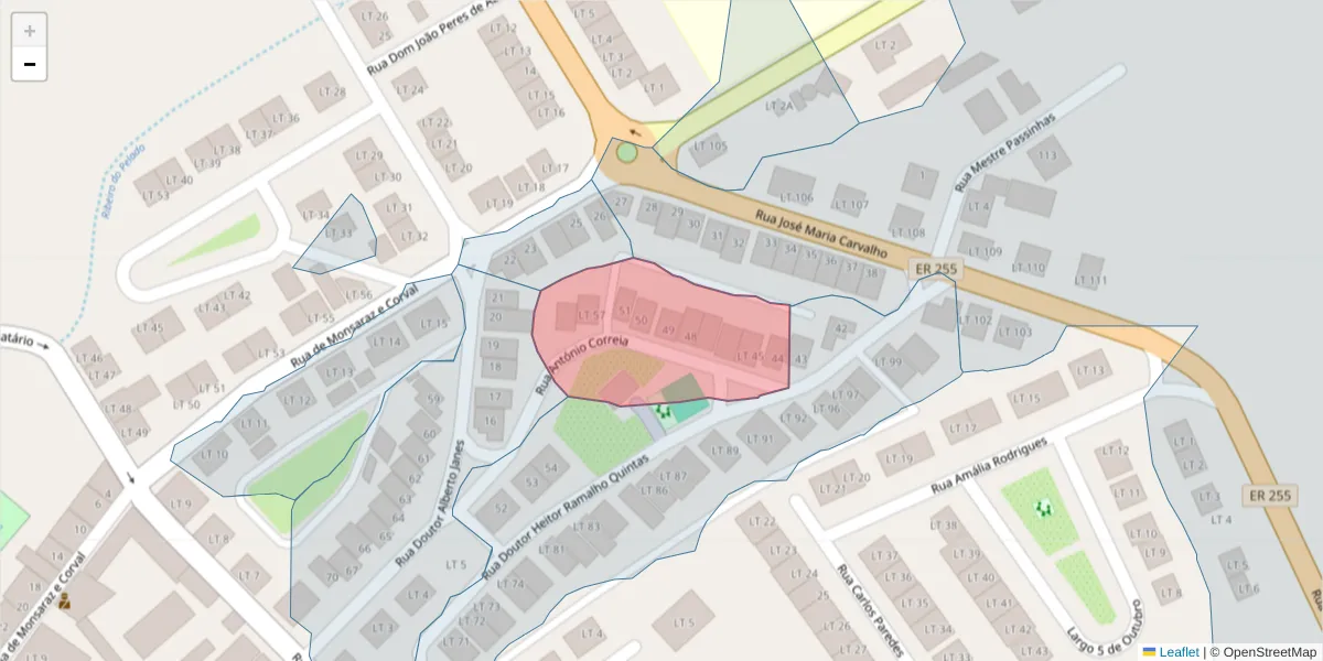 Mapa detalhado do código postal 7200-409 com limites, códigos postais vizinhos e agências dos correios